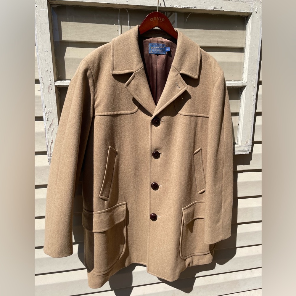 1980’s Made in USA Vintage Pendleton Camel Virgin Wool Overcoat Excellent Cond.